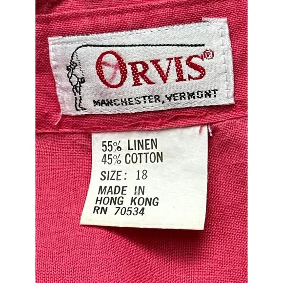 Vintage Pink Button-Up Linen Blend Shirt with Collared Neck & Chest Pockets - Picture 10 of 11